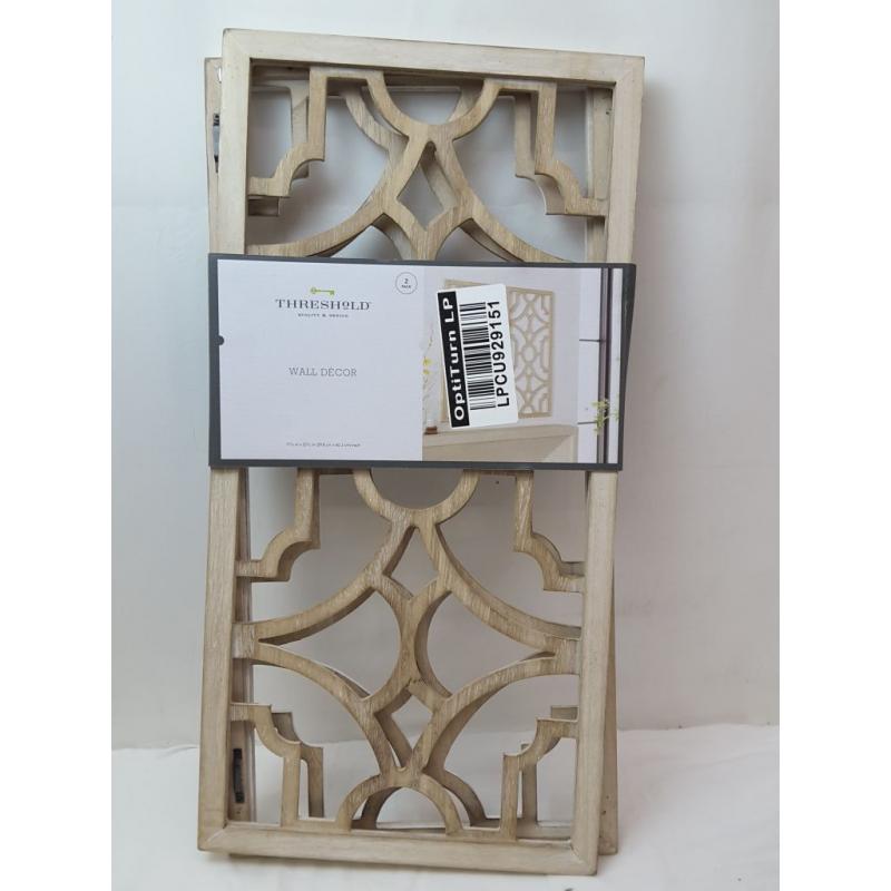 Set of 2 Wood Lattice Wall Hanging Brown - Threshold