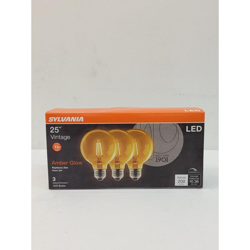 Sylvania 25W Vintage 3 Pk Amber Glow LED, Brightness 200 lumens, Edition 1901