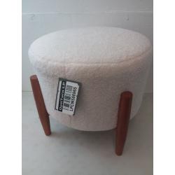 Elroy Sherpa Round Ottoman with Wood Legs Cream