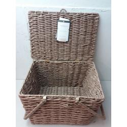 Rectangular Tapered Manmade Rattan Outdoor Picnic Basket with Hinged Top 9 x 14 - Threshold designed with Studio McGee