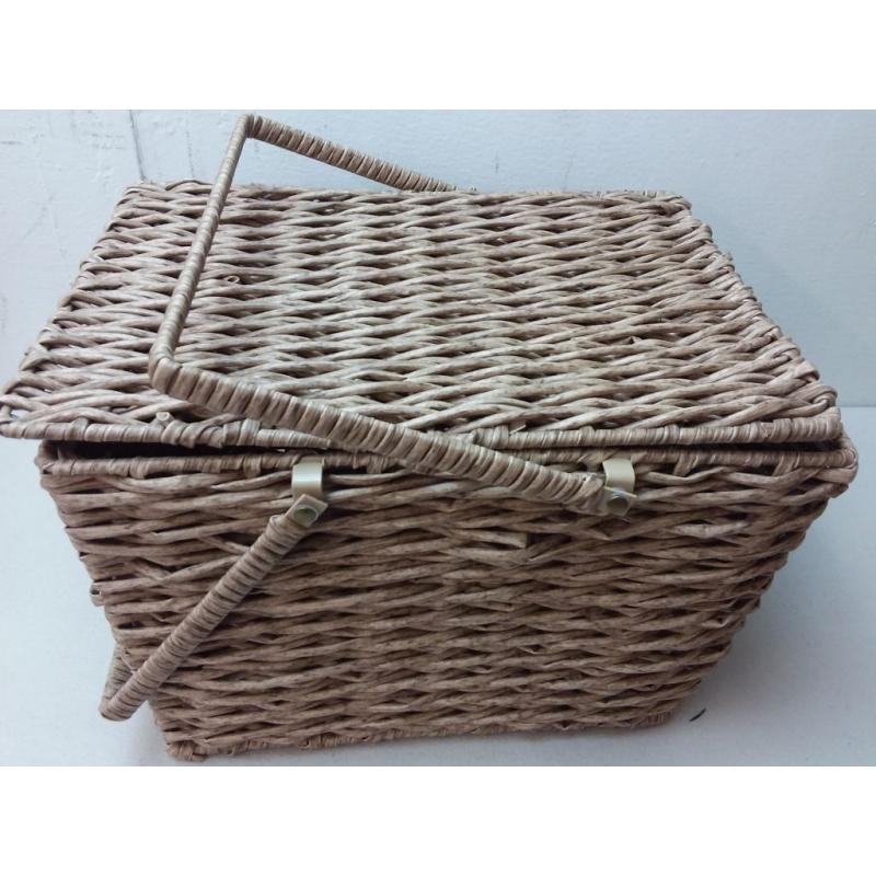 Rectangular Tapered Manmade Rattan Outdoor Picnic Basket with Hinged Top 9 x 14 - Threshold designed with Studio McGee