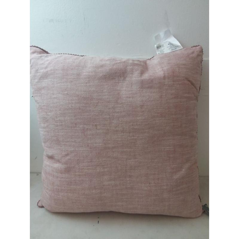 Oversized Chambray Square Throw Pillow with Lace Trim Mauve