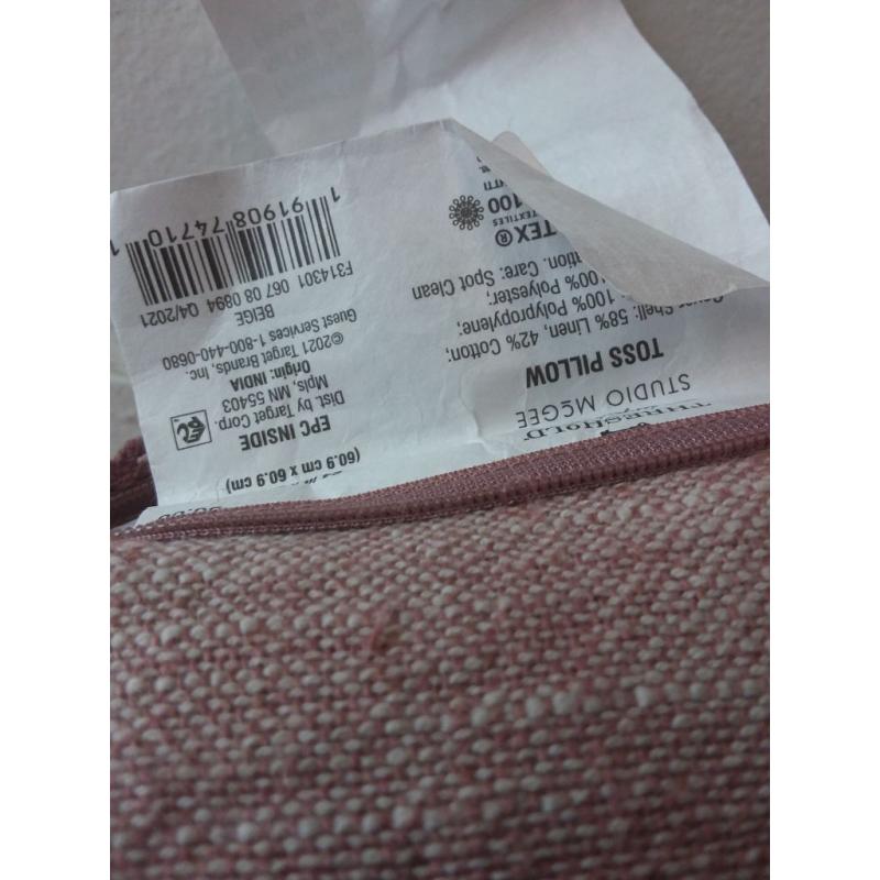 Oversized Chambray Square Throw Pillow with Lace Trim Mauve