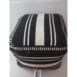 Textured Striped Roped Trim Outdoor Pouf Black/White