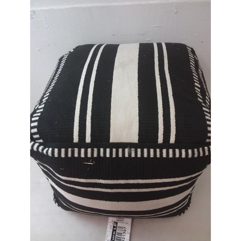 Textured Striped Roped Trim Outdoor Pouf Black/White