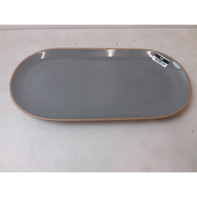 Small Stoneware Exposed Rim Oblong Serve Tray Gray