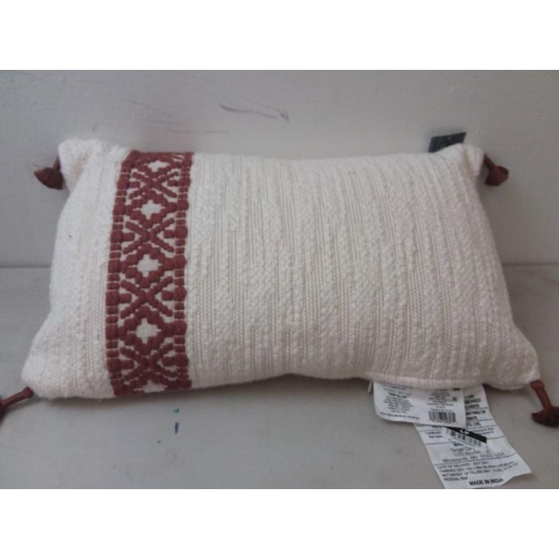 Woven Striped Lumbar Throw Pillow Cream/Rust