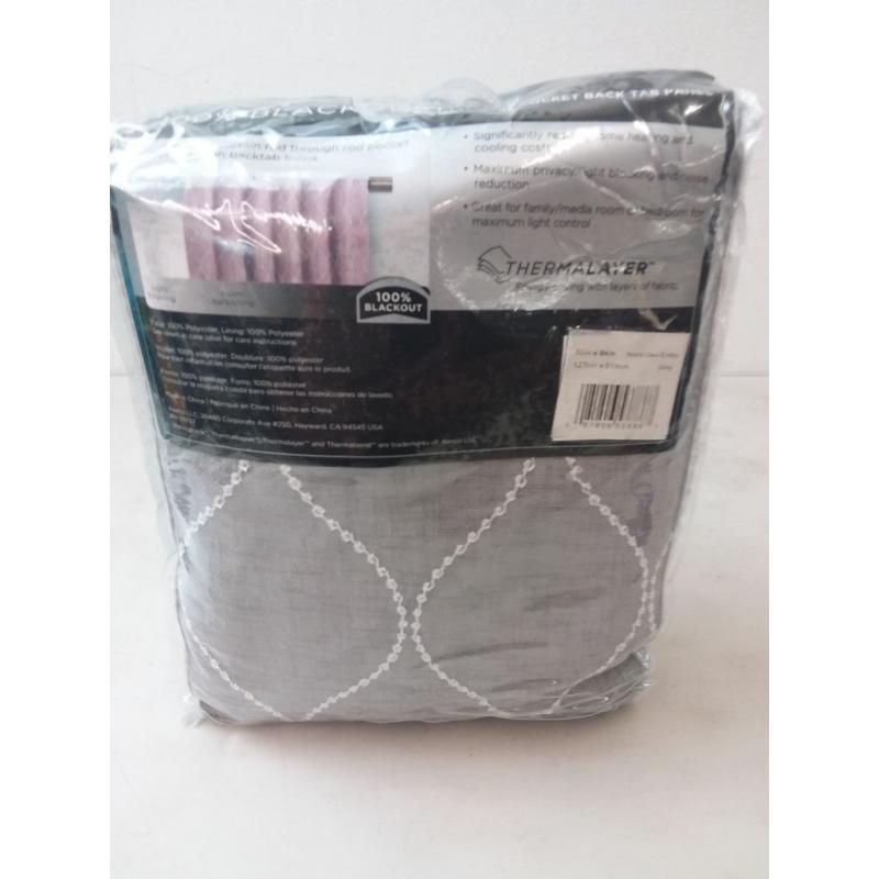 84x50 Nora Geo Embroidery Absolute Zero Blackout Window Panel Gray