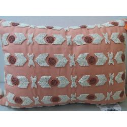 Beaded Geometric Pattern Lumbar Throw Pillow Terracotta