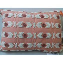 Beaded Geometric Pattern Lumbar Throw Pillow Terracotta