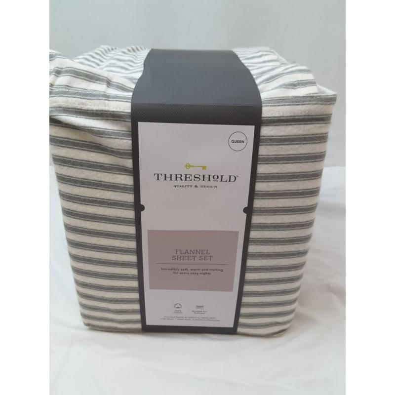 Queen Fall Flannel Patterned Sheet Set Gray Stripe - Threshold (Please be advised that sets may be missing pieces or otherwise incomplete.)