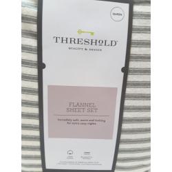 Queen Fall Flannel Patterned Sheet Set Gray Stripe - Threshold (Please be advised that sets may be missing pieces or otherwise incomplete.)