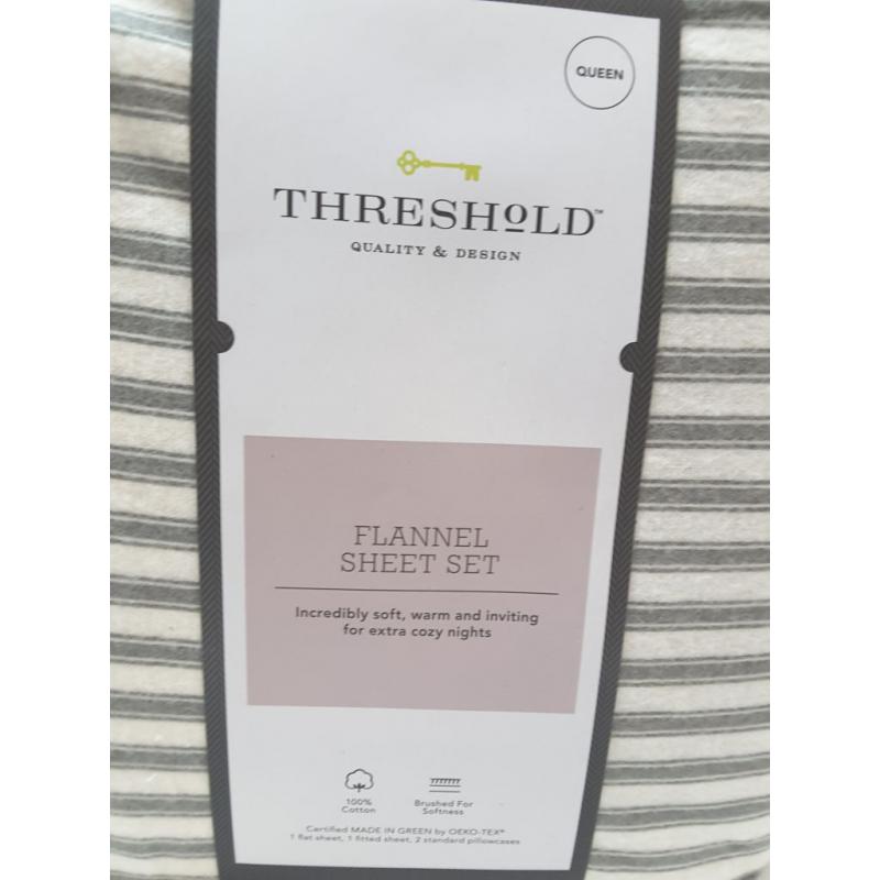 Queen Fall Flannel Patterned Sheet Set Gray Stripe - Threshold (Please be advised that sets may be missing pieces or otherwise incomplete.)