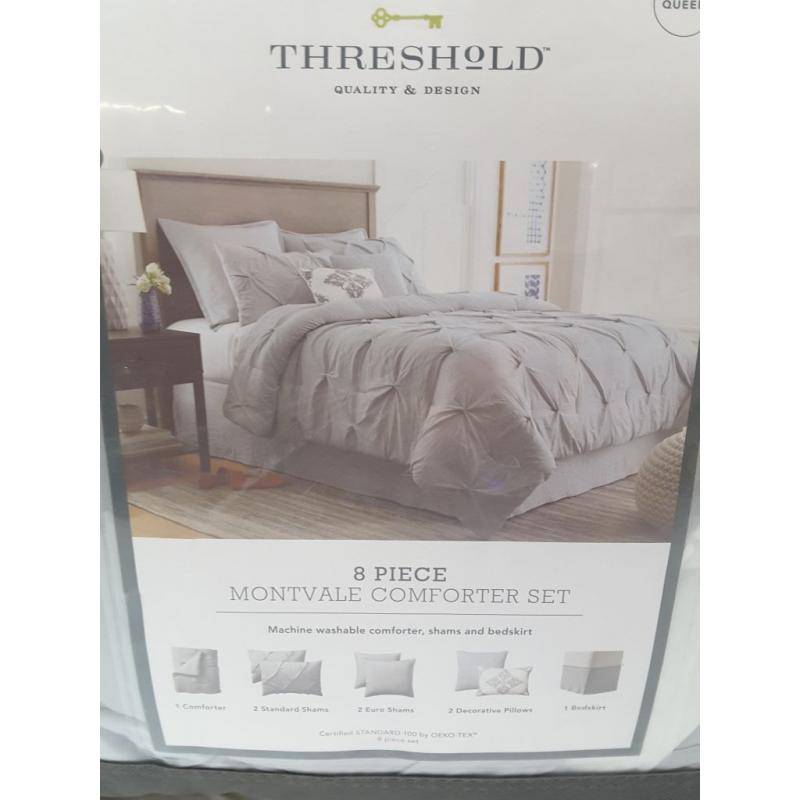 Queen 8pc Montvale Pinch Pleat Comforter Set Gray - Threshold