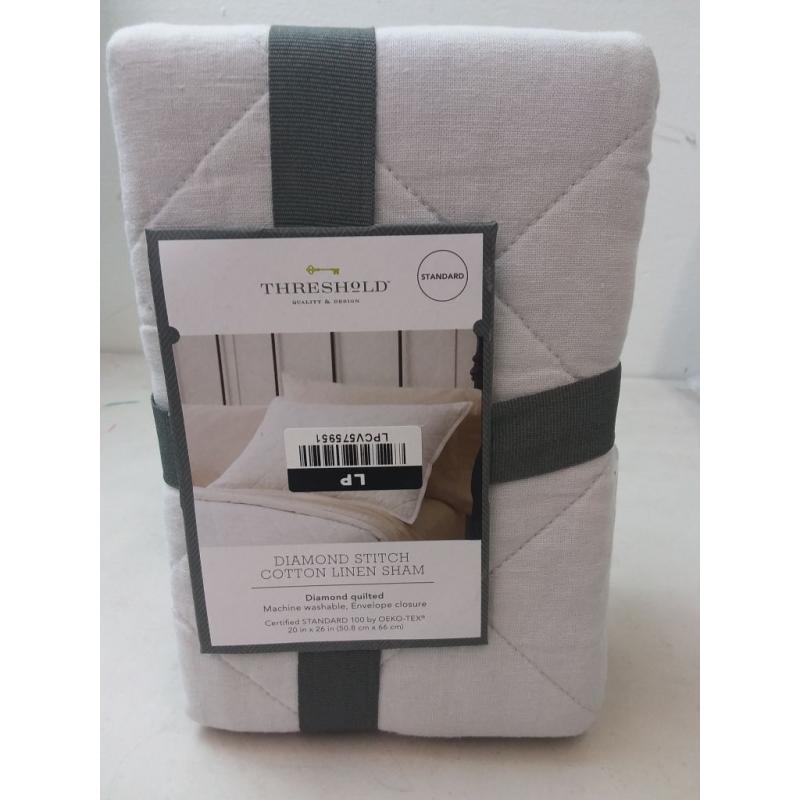 Standard Diamond Stitch Cotton Linen Quilt Sham Light Gray
