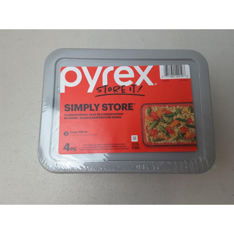 Pyrex Simply Store 4pc 3 Cup Rectangular Glass Food Storage Value Pack - Gray
