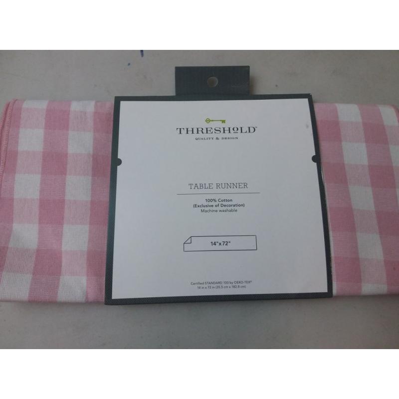 14 x 72 Cotton Gingham Table Runner Light Pink