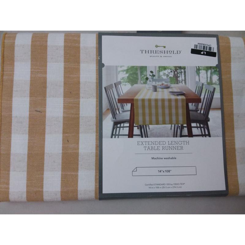 108 x 14 Cotton Gingham Check Table Runner Yellow