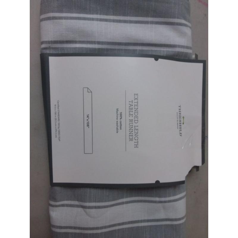 108 x 14 Cotton Striped Bistro Table Runner Gray