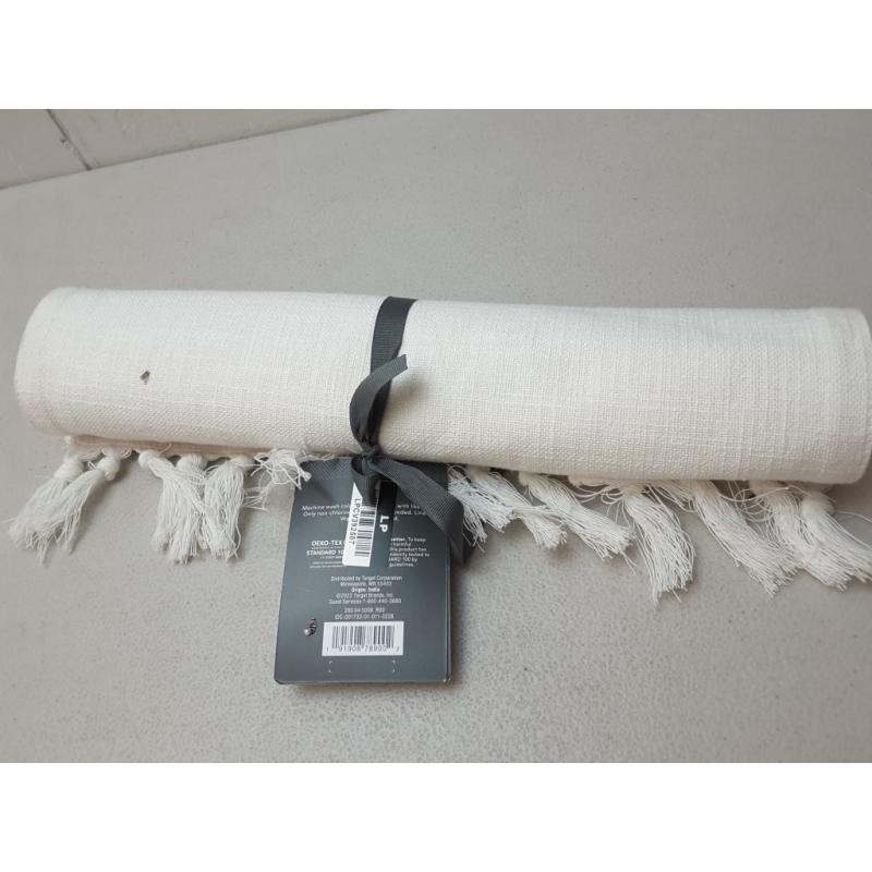 72 x 14 Cotton Striped Table Runner with Fringe - Threshold