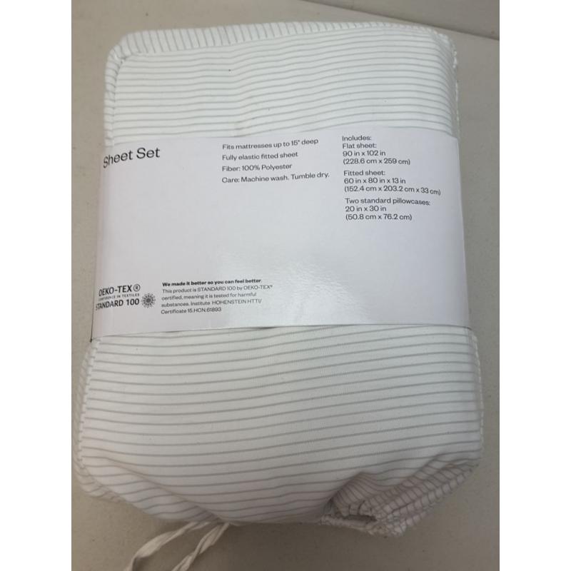 Queen Striped Microfiber Sheet Set Gray - Room Essentials