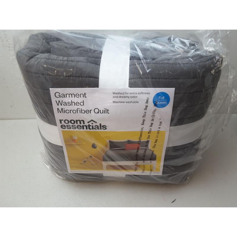 Full/Queen Garment Washed Microfiber Quilt Charcoal - Room Essentials