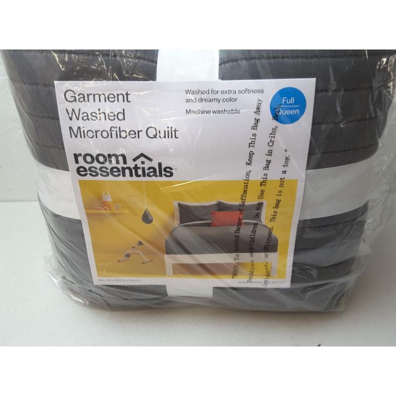 Full/Queen Garment Washed Microfiber Quilt Charcoal - Room Essentials