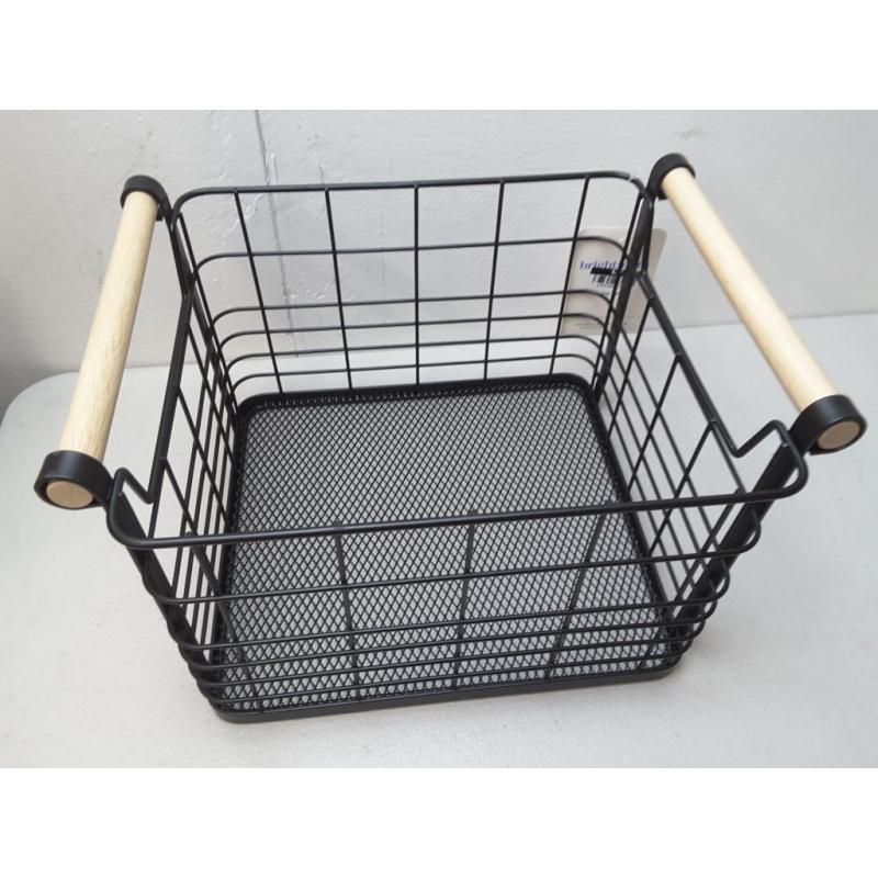 Small Wire Natural Wood Handles Milk Crate Black - Brightroom -