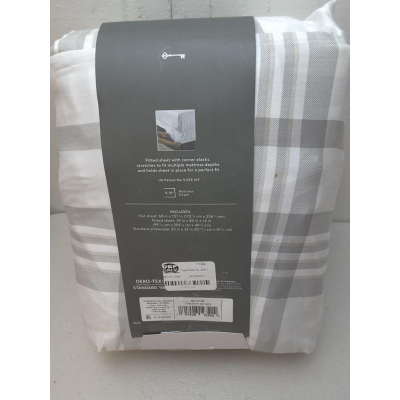 Twin/Twin XL Printed Pattern Performance Sheet Set Gray Plaid - Threshold