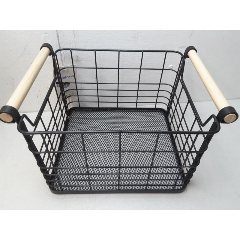Small Wire Natural Wood Handles Milk Crate Black - Brightroom -