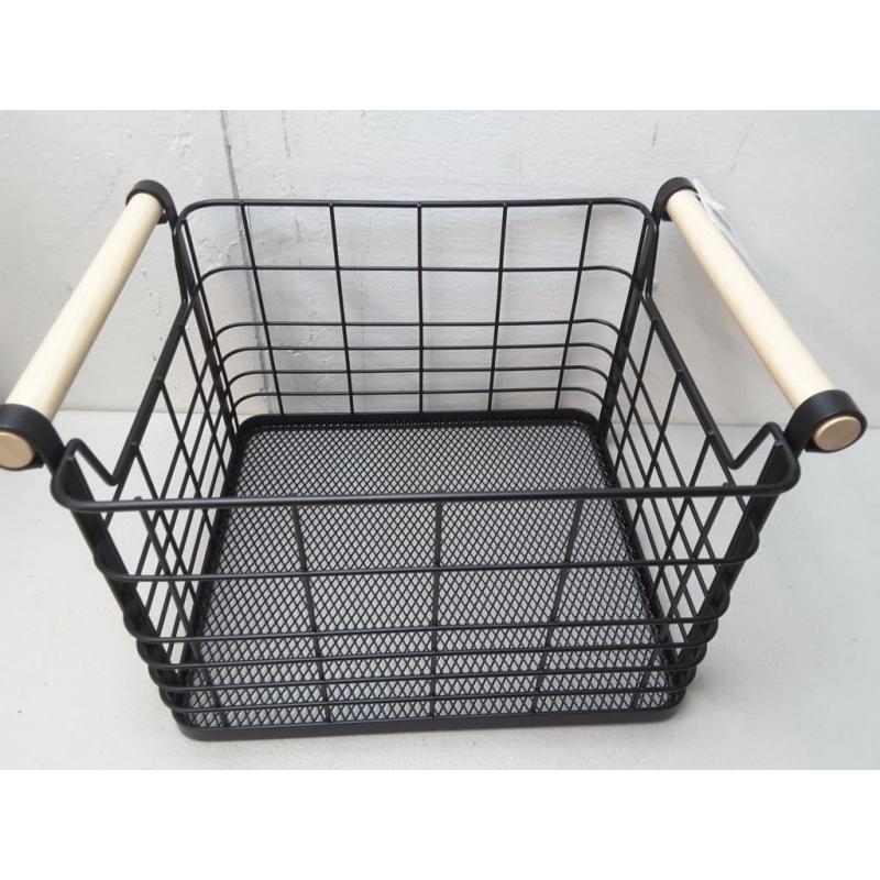 Small Wire Natural Wood Handles Milk Crate Black - Brightroom -