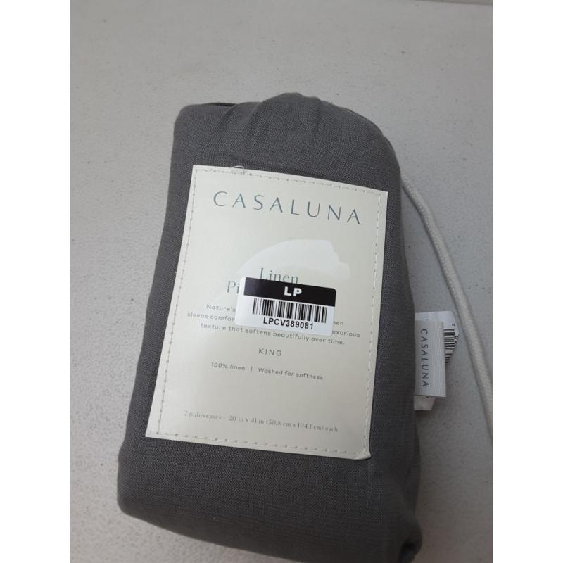 King 100% Washed Linen Solid Pillowcase Set Dark Gray - Casaluna