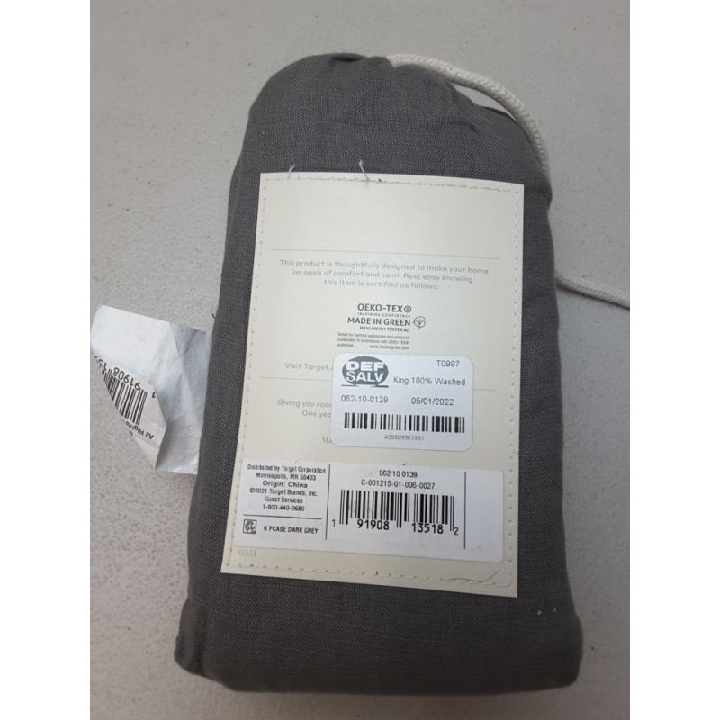 King 100% Washed Linen Solid Pillowcase Set Dark Gray - Casaluna