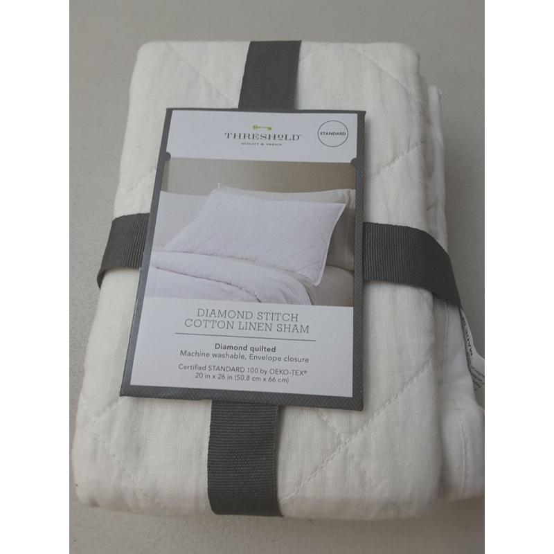 Standard Diamond Stitch Cotton Linen Quilt Sham White - Threshold