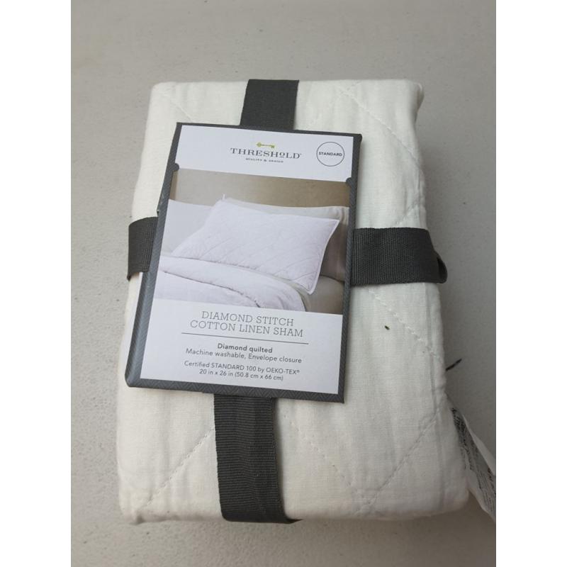 Standard Diamond Stitch Cotton Linen Quilt Sham White - Threshold