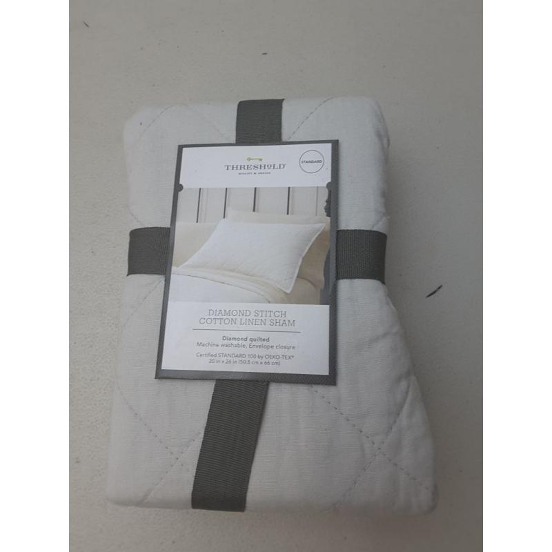 Standard Diamond Stitch Cotton Linen Quilt Sham Light Gray - Threshold