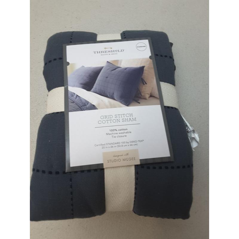 Grid Stitch Cotton Quilt Sham Blue/Gray - Threshold™ Designed With Studio Mcgee