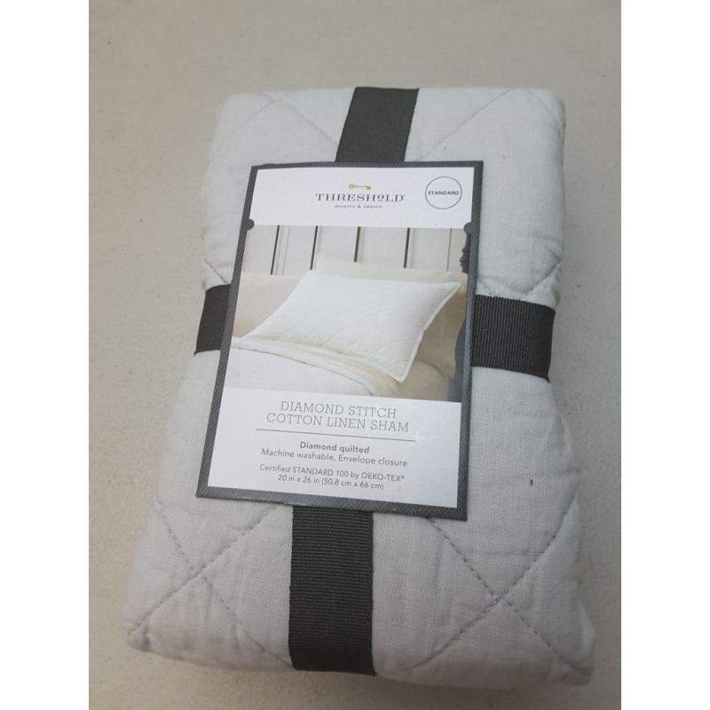 Standard Diamond Stitch Cotton Linen Quilt Sham Light Gray - Threshold