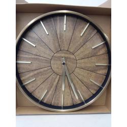 16 Segmented Walnut Finish Brass Wall Clock Brown