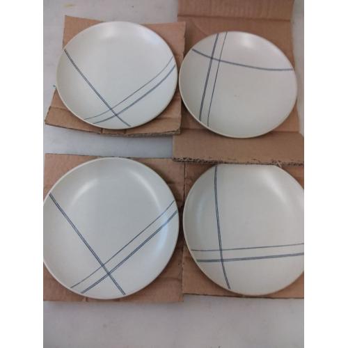 4pk Engineered Stripe Stoneware Appetizer Plate Set Blue/Sour Cream