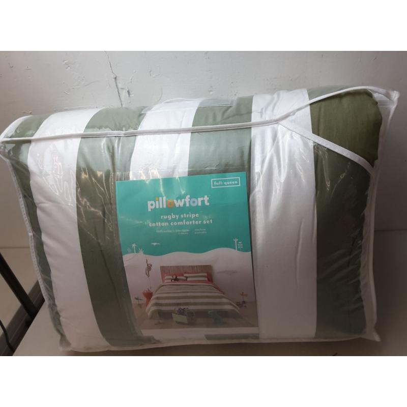 Full/Queen Rugby Stripe Cotton Comforter Set Green - Pillowfort