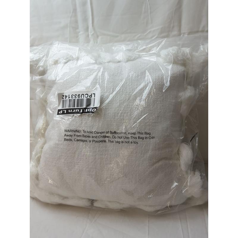 Square Textured Cotton Tassel Decorative Throw Pillow White - Threshold