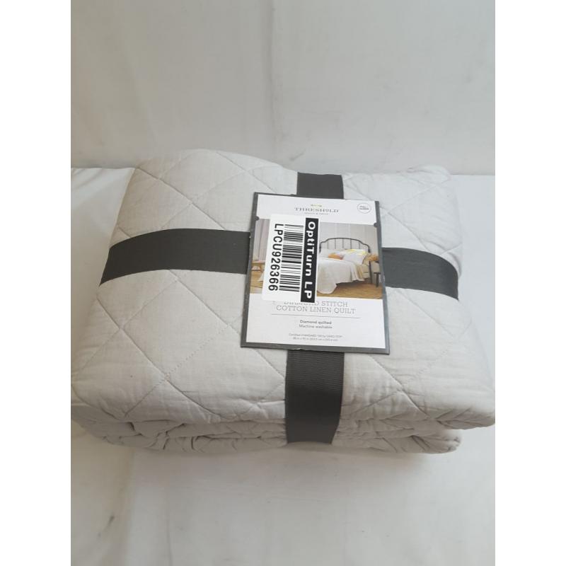 Full/Queen Diamond Stitch Cotton Linen Quilt Light Gray - Threshold