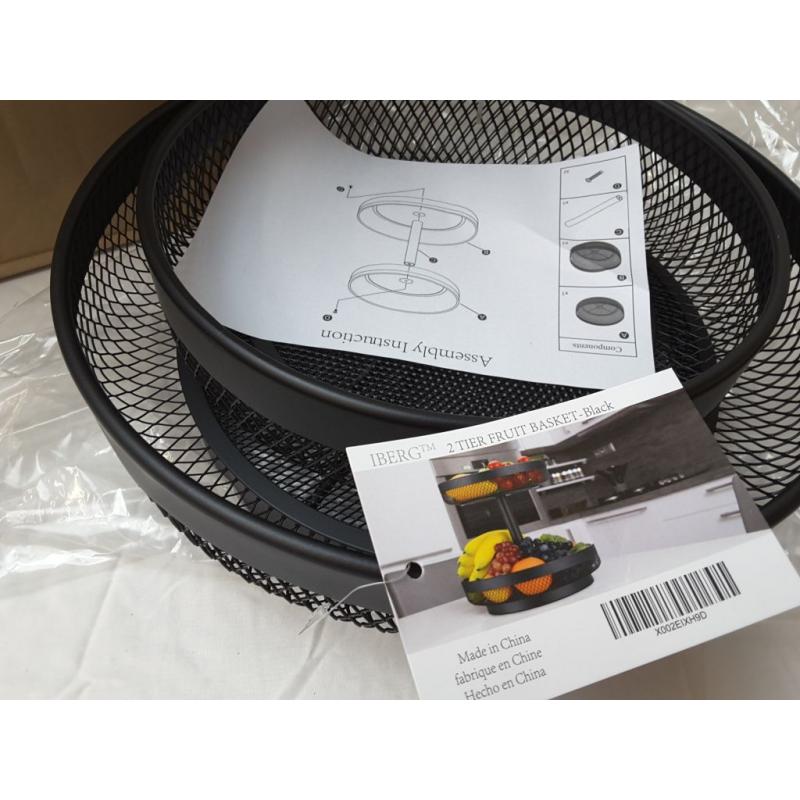 Iberg 2 Tier Fruit Basket Black