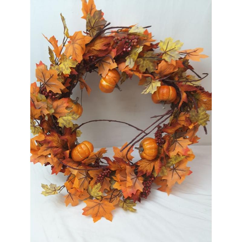 18 Fall Leaves and Pumpkins  Wreath