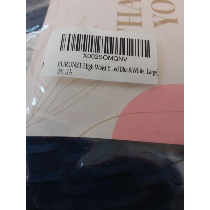 Burunst High Waist Yoga Pants- Blue/White L