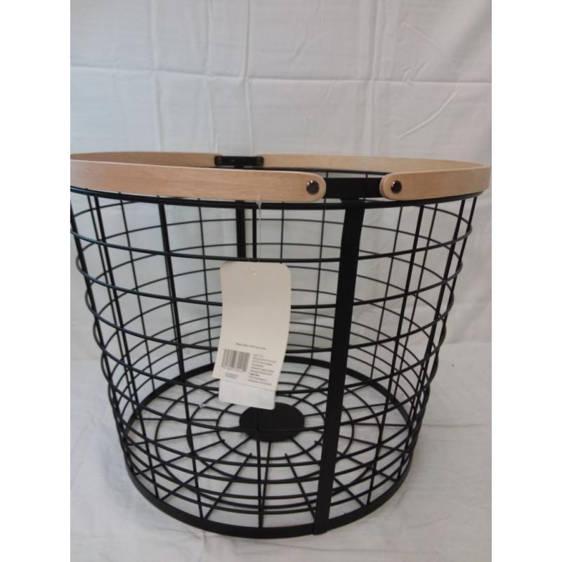 Round Black Wire with Natural Wood Handles Floor Basket - Brightroom™