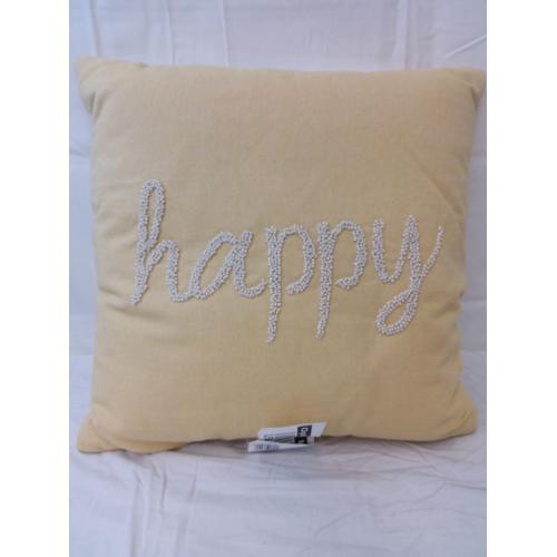 'Happy' Beaded Square Throw Pillow Yellow