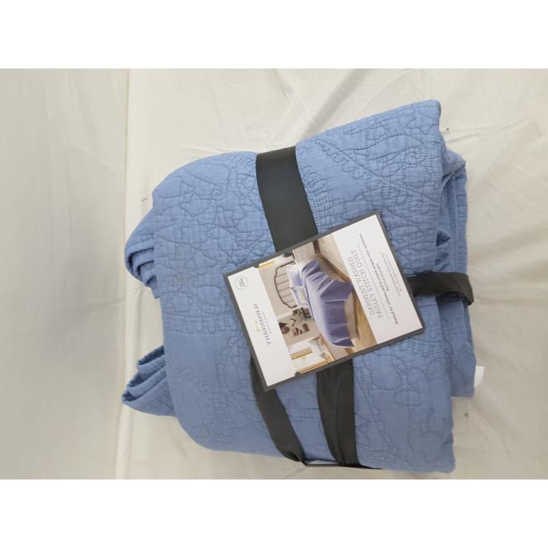 Full/Queen Garment Washed Paisley Stitch Quilt Blue - Threshold