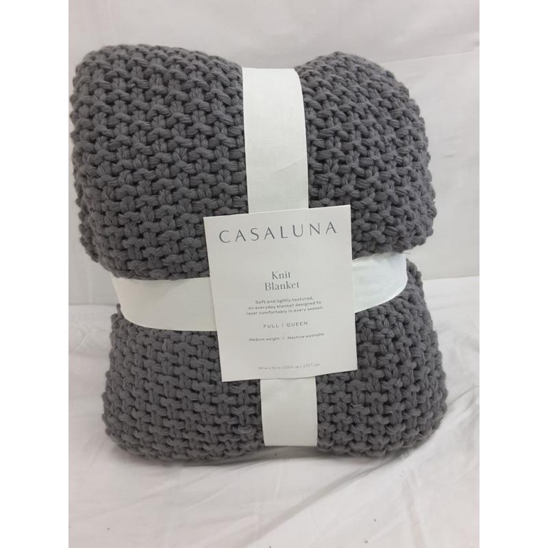 Full/Queen Chunky Knit Bed Blanket Dark Gray - Casaluna